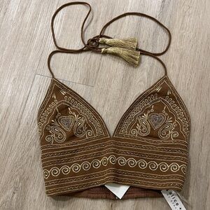 Alice + Olivia Brown Crop Top with Gold Detailing